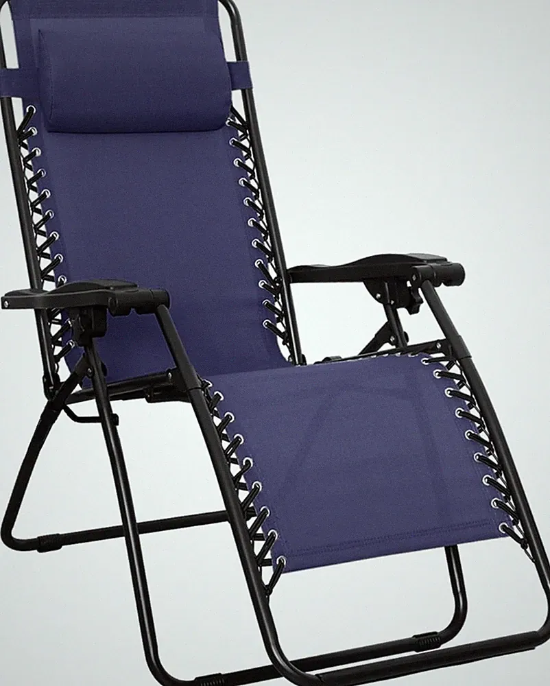 Zero Gravity Folding Reclining Lounge Chair with Pillow, 26", Navy Blue