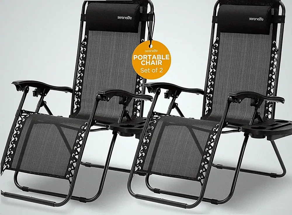 Zero Gravity Lounge Chairs 2-Pack with Side Table & Cup Holder - Black